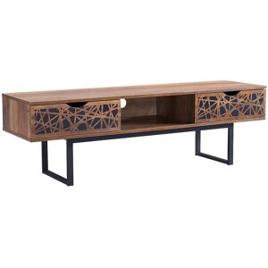 Calicosy Meuble TV 2 tiroirs et 1 niche effet bois et motifs noir - L140 cm