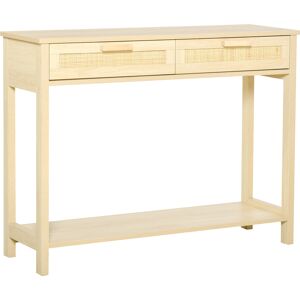 Homcom Console 2 tiroirs façades cannage en rotin étagère aspect bois clair Beige 100x76x30cm