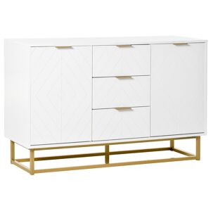 Homcom Buffet design contemporain graphique 2 portes 3 tiroirs blanc dore