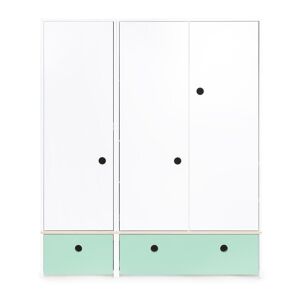 Wookids Armoire 3 portes facades tiroirs vert menthe