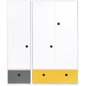 Wookids Armoire 3 portes facades tiroirs gris espace-jaune