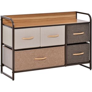 Homcom Commode 5 tiroirs tissu marron beige châssis métal plateau aspect bois - Publicité