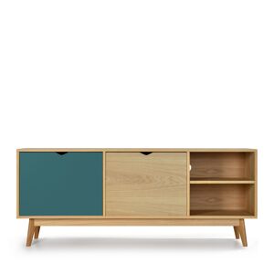 Drawer Meuble TV design 2 portes chêne porte vert eucalyptus Vert 170x69x40cm