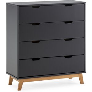 HOMN Commode avec 4 tirois en couleur anthracite, pieds bois naturel Gris 80x89x35cm