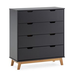 HOMN Commode avec 4 tirois en couleur anthracite, pieds bois naturel