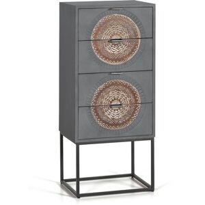 GINER Y COLOMER WOOD MANDALA - Commode en manguier et pieds en métal gris et marron Gris 45x105x35cm