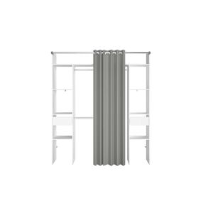 Concept Usine Dressing blanc avec rideau gris 2 penderies, 6 etageres 2 tiroirs