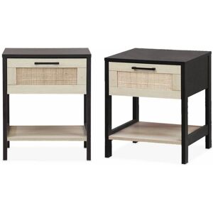 sweeek Tables de chevet noir et cannage 40 x 40 x 48cm Noir 40x48x40cm