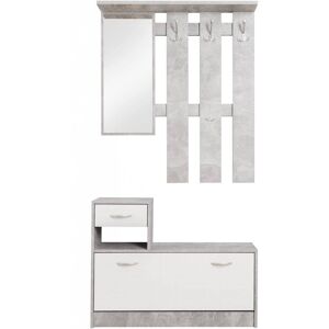 Dmora Meuble dentree avec miroir effet bois blanc et beton Blanc 100x180x25cm