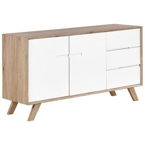 Beliani Commode blanche et effet bois clair 3 tiroirs