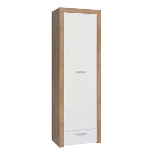 Petits meubles Armoire colonne 1 porte 1 tiroir blanche et naturelle