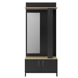 CAMIF Meuble entree 2 portes 1 miroir effet chene noir Marron 81x190x37cm