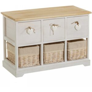 Wadiga Meuble de rangement d'entree 3 tiroirs + 3 paniers 71x32x49cm Blanc 71x49x32cm