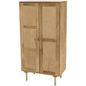 MACABANE Meuble haut marron 2 portes bois de manguier cannage naturel