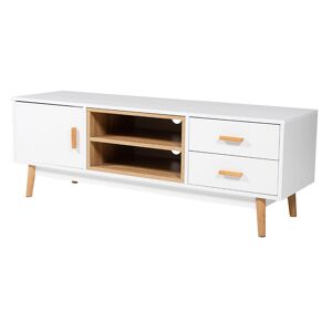 Happy Garden Meuble TV style scandinave avec 1 porte et 2 tiroirs blanc Blanc 130x46x38cm