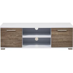 ATHM DESIGN Meuble TV bois laqué blanc et marron Blanc 120x39x39cm