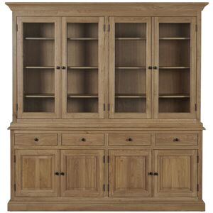 Hellin Buffet vaisselier en chêne 4 portes vitrées 4 tiroirs 4 portes bois Marron 200x210x42cm