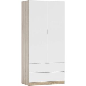 Dmora Garde-robe avec 2 portes et 2 tiroirs effet bois blanc et chene