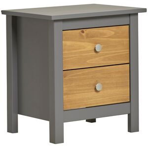 HOMN Table de chevet gris 2 tiroirs, fabrique en bois de pin massif