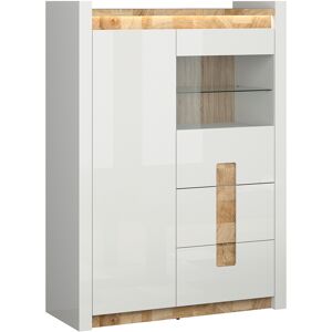 Petits meubles Vaisselier 2 portes 2 tiroirs avec led blanc laqué et naturel Multicolore 102x141x41cm