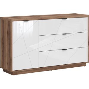 Petits meubles Buffet 3 tiroirs 1 porte blanc et naturel Multicolore 156x93x43cm