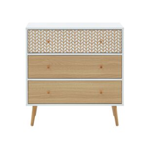 Baita Commode blanc et effet bois et chêne 3 tiroirs 78cm Blanc 78x80x40cm