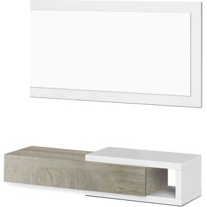 Dmora Meuble d'entree avec miroir effet bois blanc et beige Marron 95x19x26cm