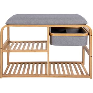 Leitmotiv Banc en bambou avec etageres et panier de rangement