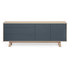 MON PETIT MEUBLE FRANCAIS Buffet bas 2 portes+3 tiroirs 200 cm, en frêne Bleu 200x77x46cm