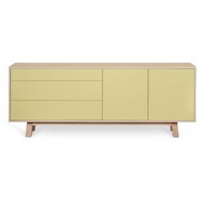 MON PETIT MEUBLE FRANCAIS Buffet bas 2 portes+3 tiroirs 200 cm, en frêne Jaune 200x77x46cm