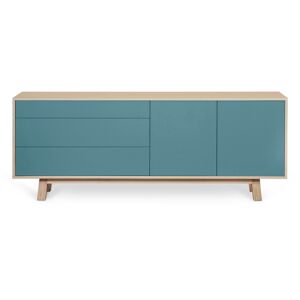 MON PETIT MEUBLE FRANCAIS Buffet bas 2 portes+3 tiroirs 200 cm, en frêne Bleu 200x77x46cm