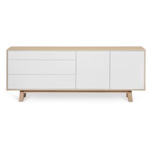 MON PETIT MEUBLE FRANCAIS Buffet bas 2 portes+3 tiroirs 200 cm, en frêne Blanc 200x77x46cm