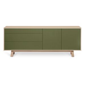 MON PETIT MEUBLE FRANCAIS Buffet bas 2 portes+3 tiroirs 200 cm, en frêne Vert 200x77x46cm