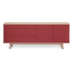 MON PETIT MEUBLE FRANCAIS Buffet bas 2 portes+3 tiroirs 200 cm, en frêne Rouge 200x77x46cm