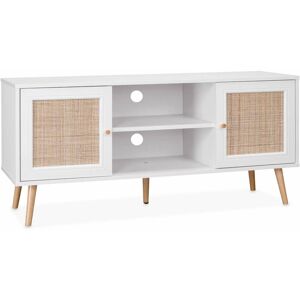 sweeek Meuble tv en cannage 120x39x56.5cm blanc - Publicité