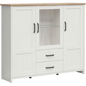 Petits meubles Vaisselier bas 3 portes 2 tiroirs blanc et naturel Multicolore 160x135x43cm