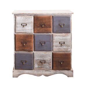 Mobili Rebecca Commode effet vieilli avec 9 tiroirs en bois blanc brun et gris Multicolore 60x63x23cm