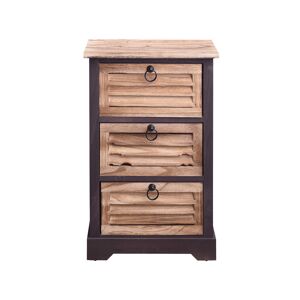 Mobili Rebecca Table de chevet 3 tiroirs en bois naturel et noir Marron 40x63x27cm