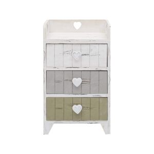 Mobili Rebecca Table de chevet coeur avec 3 tiroirs effet bois blanc beige et gris - Publicité