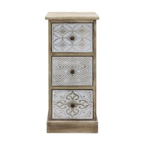 Mobili Rebecca Table de chevet avec 3 tiroirs en bois blanc et beige et marron