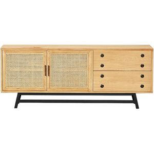 Robin des Bois Buffet bas en chêne cannage et métal noir mat L 170 cm