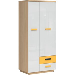 Petits meubles Armoire 2 portes 2 tiroirs naturel blanc et jaune Multicolore 90x199x56cm