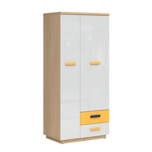 Petits meubles Armoire 2 portes 2 tiroirs naturel blanc et jaune