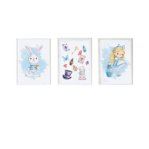 Crochetts Pack encadre bois blanc impression le lapin Alice et objets 43X33 cm