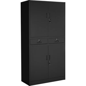 Tectake Armoire de classement en metal en Acier laque epoxy noir/noir