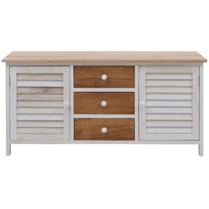 Mobili Rebecca Buffet bas avec 3 tiroirs 2 portes en bois blanc et marron