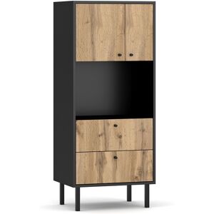 Calicosy Buffet Haut 2 Portes 2 Tiroirs L57 x H135 cm - Decor chene et Noir