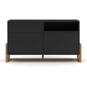 Calicosy Buffet bas 2 portes 1 tiroir avec pieds en hêtre L119 cm Noir 119x64x42cm