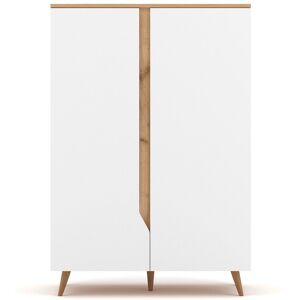 Calicosy Buffet haut scandinave 2 portes L90 x H132 cm - Décor bois et blanc Blanc 90x132x42cm