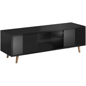 Meuble tv 2 portes 140 cm noir Noir 140x45x42cm